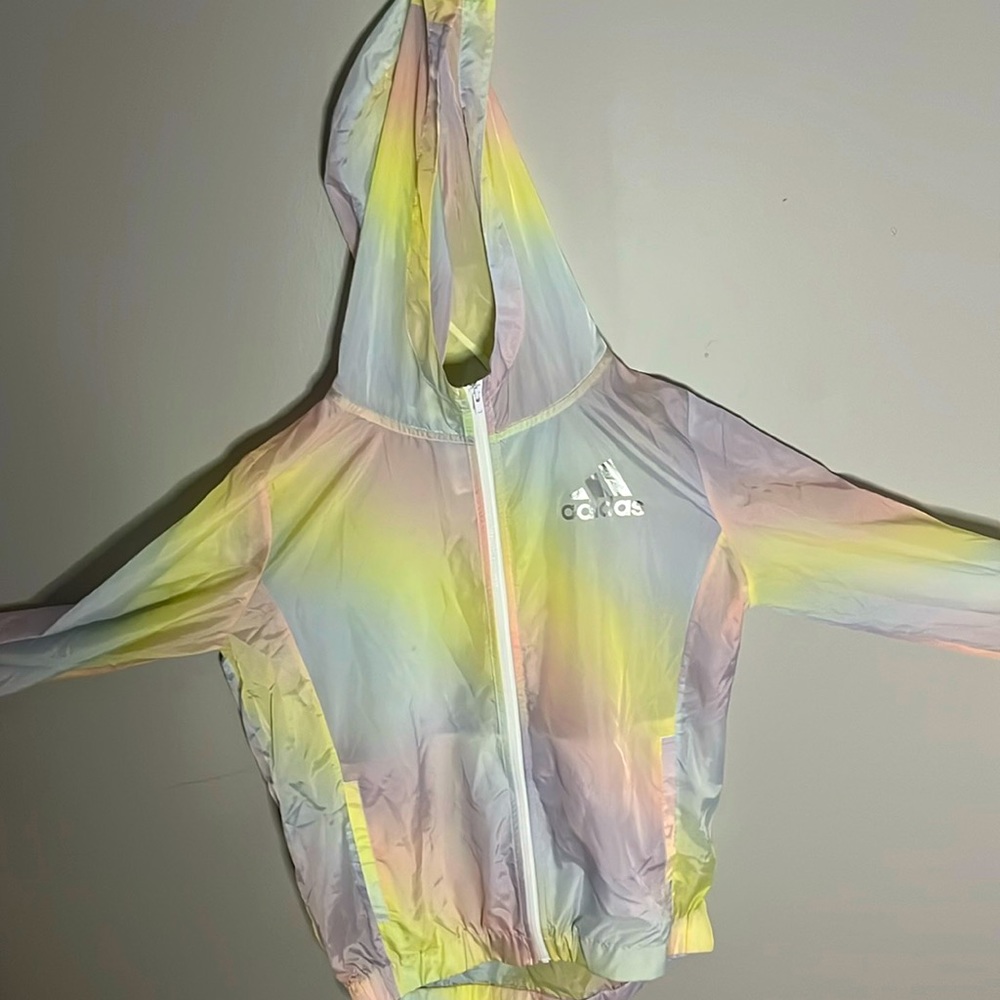 Rainbow adidas rain coat for girls size XL
